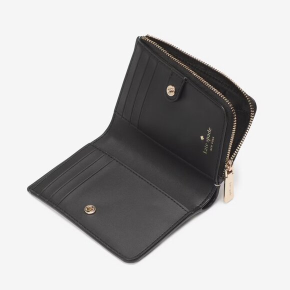 New Kate Spade Signature Spade Flower Small L-Zip Wallet - Black Multi - Picture 4 of 5